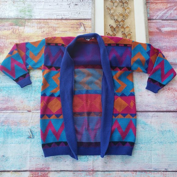 J.J. Browne Sweaters - Vintage 80's Colorful Chevron Oversized Cardigan